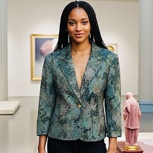 St John Sport Elegant Green Patterned Women's Blazer Jacket XL